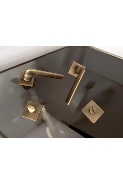 Cloud Gate Mat Antik Sarı Kare Rozetli Wc Banyo Oda Kapı Kolu 1 Takım - 7