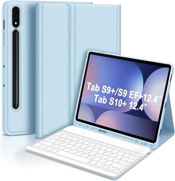Samsung Galaxy Tab S9 Fe Plus 12.4" Q Türkçe Klavyeli Kılıf Kalem Bölmeli Bluetooth Özellikli Stand   MAVİ