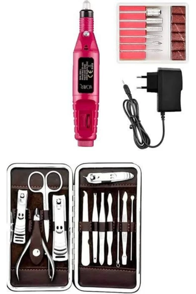 Elektrikli Manikür Pedikür Seti İkili Set 12 Parça Tırnak Bakımı Törpü Protez Çıkarma - 3