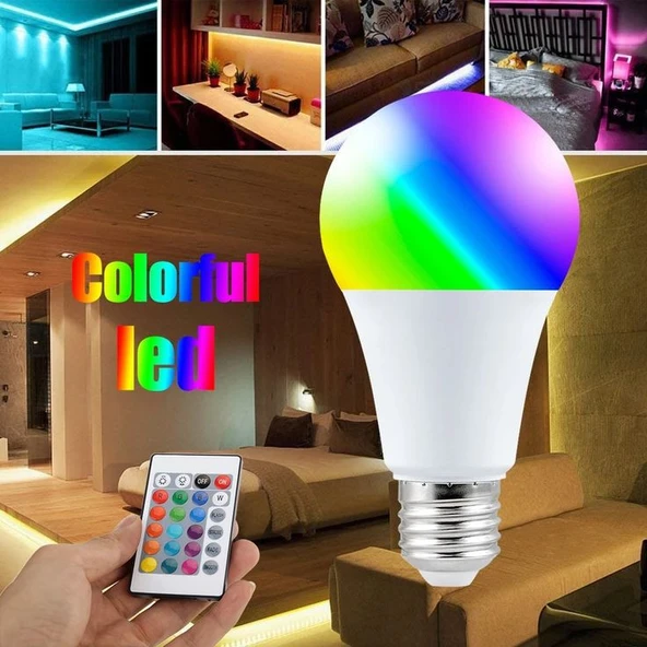 2 Adet Kumandalı, 20 Farklı Işık Renkli, Çakar Modlu Akıllı Led Ampul, Çok Kaliteli RGB E-27 Ampul - 7