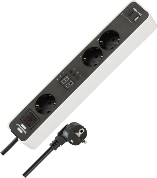 Brennenstuhl Ecolor Serisi 3 Soketli  1xType-C + 1xUSB Girişli 1.5 Metre Kablolu Zaman Ayarlı Uzatma Kablosu ürün görseli