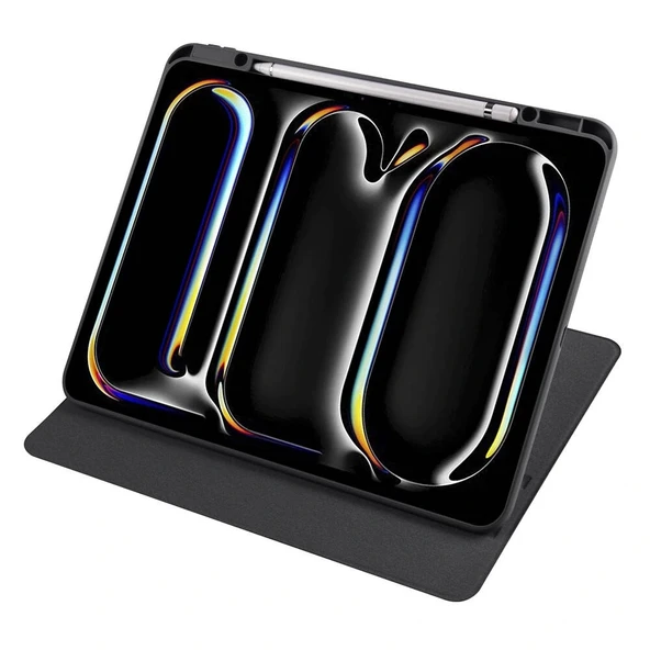 iPad Pro 13 2024 Kılıf Termik Kalem Bölmeli Dönebilen Standlı Kılıf - Resim 2
