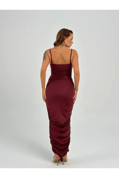 Premium Vücuda Oturan Örme Büzgülü Özel Dekolte Detaylı Abiye Elbise - 8
