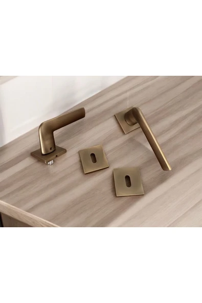 Cloud Gate Mat Antik Sarı Kare Rozetli Oda Kapı Kolu 1 Takım - Resim 3