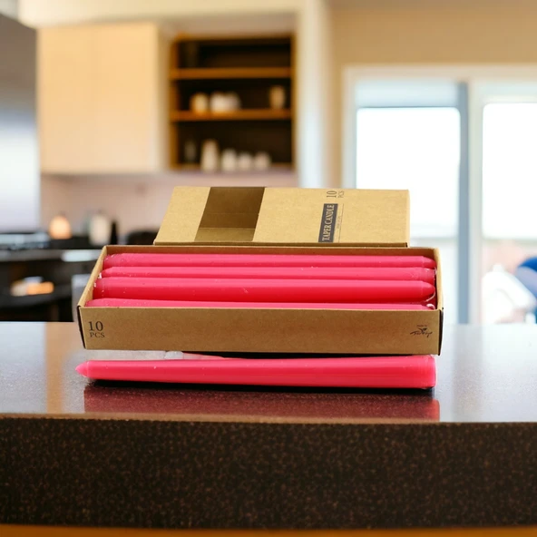 Şamdan Mum 10'lu Düz Kırmızı Dekoratif Mumu Kandil Hediyelik Fitilli Mumluk 25 cm - 5