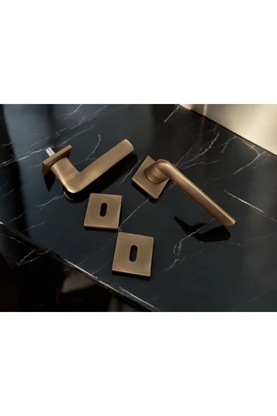 Cloud Gate Mat Antik Sarı Kare Rozetli Oda Kapı Kolu 1 Takım - Resim 2