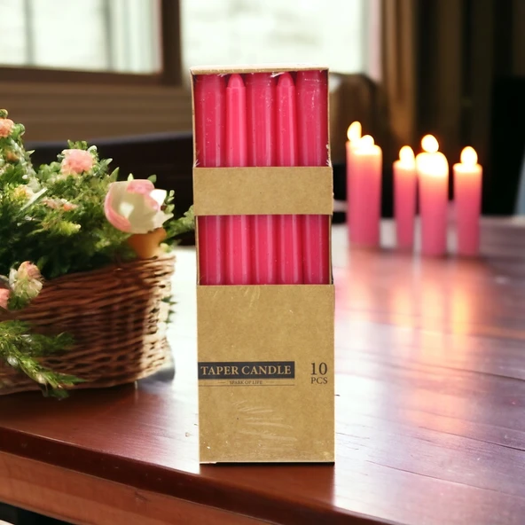 Şamdan Mum 10'lu Düz Kırmızı Dekoratif Mumu Kandil Hediyelik Fitilli Mumluk 25 cm - 8