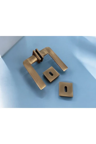 Cloud Gate Mat Antik Sarı Kare Rozetli Oda Kapı Kolu 1 Takım - Resim 7