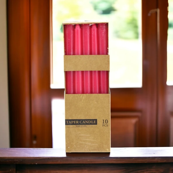 Şamdan Mum 10'lu Düz Kırmızı Dekoratif Mumu Kandil Hediyelik Fitilli Mumluk 25 cm - 7