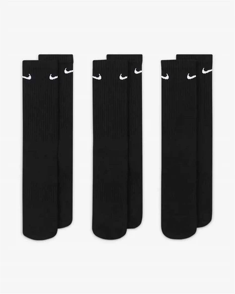 NIKE EVERYDAY PERFORMANCE LONG SOCKS WITH COTTON SOLE SUPPORT  3Lü Siyah Çorap - 3
