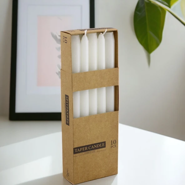 Şamdan Mum 10'lu Düz Beyaz Dekoratif Mumu Kandil Hediyelik Fitilli Mumluk 25 cm - 3