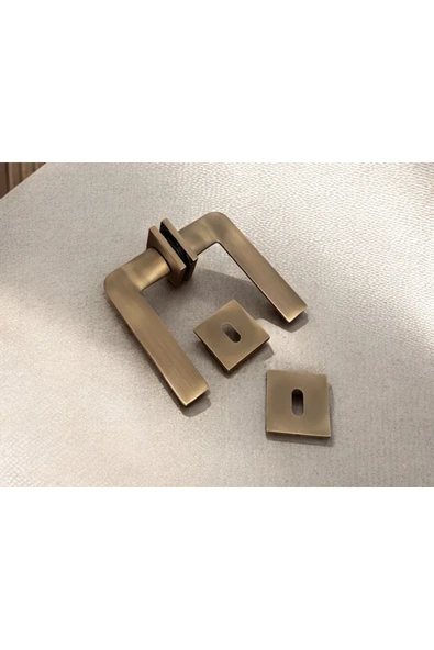 Cloud Gate Mat Antik Sarı Kare Rozetli Oda Kapı Kolu 1 Takım - Resim 4