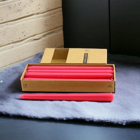 Şamdan Mum 10'lu Düz Kırmızı Dekoratif Mumu Kandil Hediyelik Fitilli Mumluk 25 cm - 4