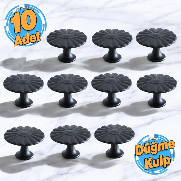 10 Adet Güneş Düğme Mat Siyah Kulp Mobilya Mutfak Dolabı Çekmece Dolap Kapak Kulpu Kulbu Kulb Metal