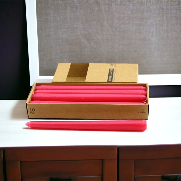 Şamdan Mum 10'lu Düz Kırmızı Dekoratif Mumu Kandil Hediyelik Fitilli Mumluk 25 cm - 2