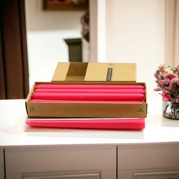 Şamdan Mum 10'lu Düz Kırmızı Dekoratif Mumu Kandil Hediyelik Fitilli Mumluk 25 cm - 6