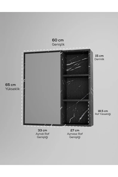 MDF Tek Kapaklı Aynalı Banyo Dolabı Çok Amaçlı Banyo Dolabı - 12
