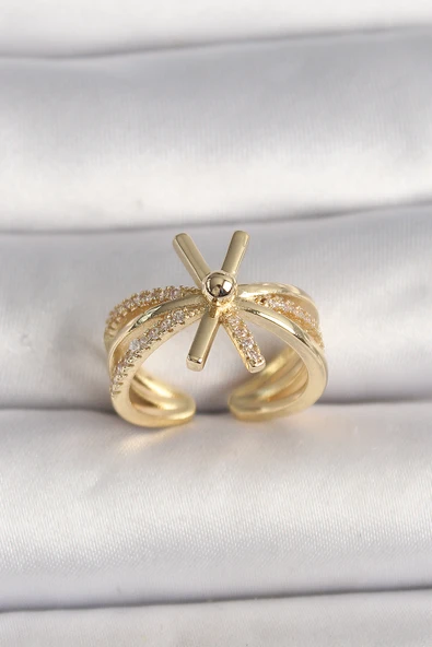 Pirinç Gold Renk Ayarlanabilir Ziron Taşlı Kadın Yüzük - EBJ250207W31151 ürün görseli