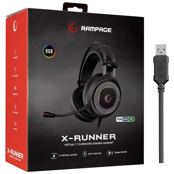 Rampage G7 X-RUNNER Siyah RGB Led 7.1 Gaming Mikrofonlu Oyuncu Kulaklığı - 7
