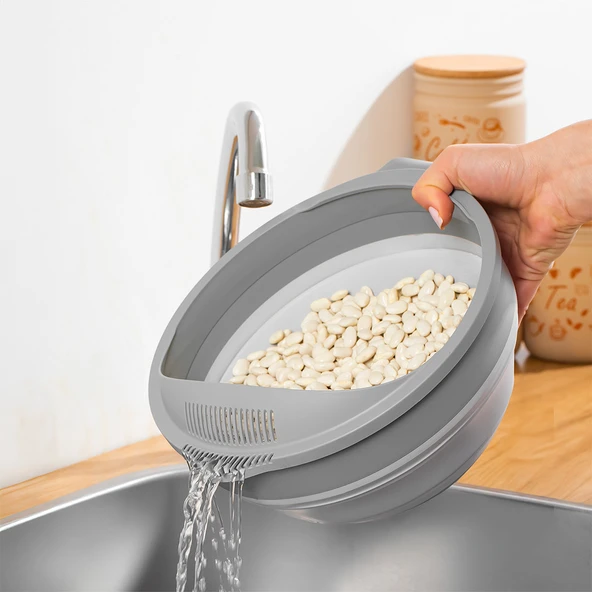 Porsima S-00113 Akordiyon Katlanabilir Süzgeç Seti, Mikser Karıştırma Kabı Mutfak Çeyiz Seti - Resim 2