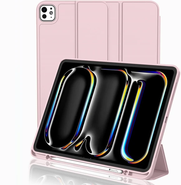 Apple İPad Pro 11 inç M4 2024 Uyumlu Kılıf Pen Slot Charging Case Kalem Bölmeli A2836 A2837 A3006  PEMBE