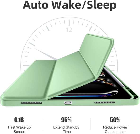 Apple İPad Pro 11 inç M4 2024 Uyumlu Kılıf Pen Slot Charging Case Kalem Bölmeli A2836 A2837 A3006  AÇIK YEŞİL - 2