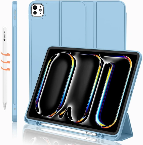 Apple İPad Pro 11 inç M4 2024 Uyumlu Kılıf Pen Slot Charging Case Kalem Bölmeli A2836 A2837 A3006  MAVİ