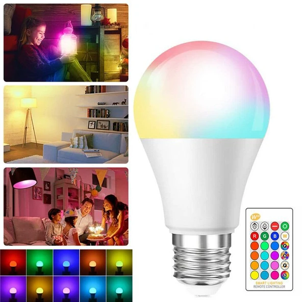 4 Adet Kumandalı, 20 Farklı Işık Renkli, Çakar Modlu Akıllı Led Ampul, Çok Kaliteli RGB E-27 Ampul - 7