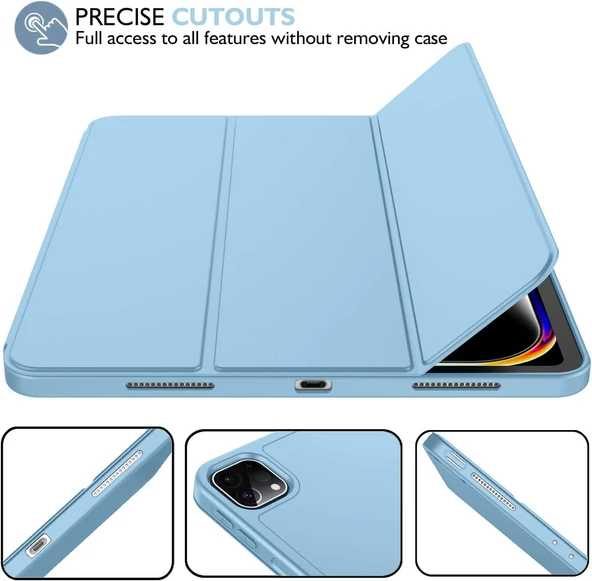 Apple İPad Pro 11 inç M4 2024 Uyumlu Kılıf Pen Slot Charging Case Kalem Bölmeli A2836 A2837 A3006  MAVİ - 3