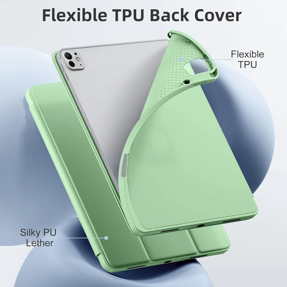Apple İPad Pro 11 inç M4 2024 Uyumlu Kılıf Pen Slot Charging Case Kalem Bölmeli A2836 A2837 A3006  AÇIK YEŞİL - 3