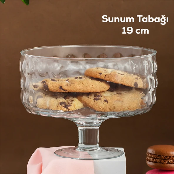 Porisma RGY077 Bubbles Ayaklı Cam Kek Fanusu, Pasta / Kek / Tatlı Şık Sunum Standı 19 Cm
