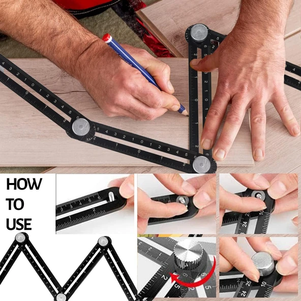Çok Amaçlı Alüminyum Gönye 6 Fonksiyonlu Açı Cetvel Ölçme Ölçüm Fayans Delme Konumlandırma Cetveli - 3
