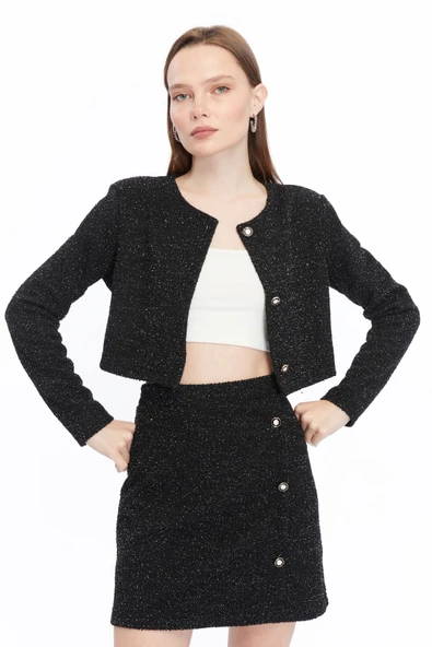 Ekose Tüvit Blazer Ceket Mini Etek Takım - 10