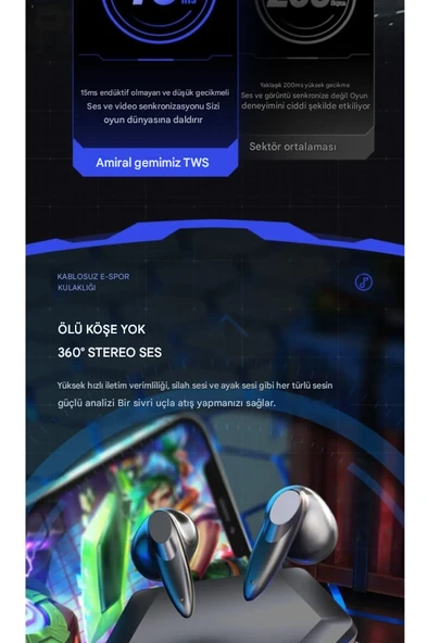 QASUL Kablosuz Kulak içi Rgb Işıklı Mikrofonlu Kalite Ses Tüm Telefon Uyumlu Oyuncu Kulaklığı - 7