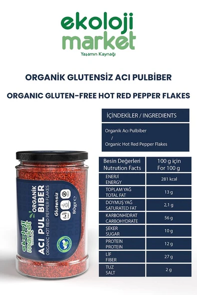 Organik Glutensiz Acı Pulbiber 80 Gr x3 / Organic Gluten-Free Hot Red Pepper Flakes 80 Gr x3 - 2