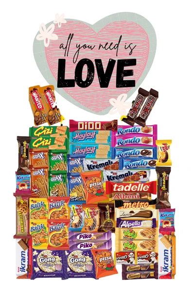 KibarGsmMarket ALL YOU NEED İS LOVE ÇİKOLATA ATIŞTIRMALIK PAKETİ 53 PARÇA