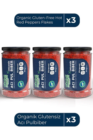Organik Glutensiz Acı Pulbiber 80 Gr x3 / Organic Gluten-Free Hot Red Pepper Flakes 80 Gr x3