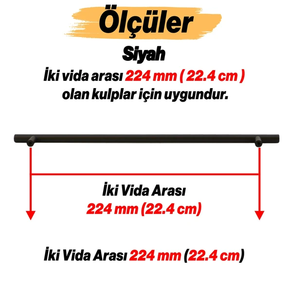 Rosemary Mat Siyah Metal Kulp 224 mm 22.4 Cm Mobilya Mutfak Çekmece Dolap Dolabı Kulpu Kulbu Kulplar - 2
