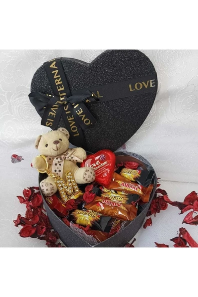 KibarGsmMarket Kalp Kutulu Mini Peluşlu Hediyelik Love Çikolata Atıştırmalık Paketi