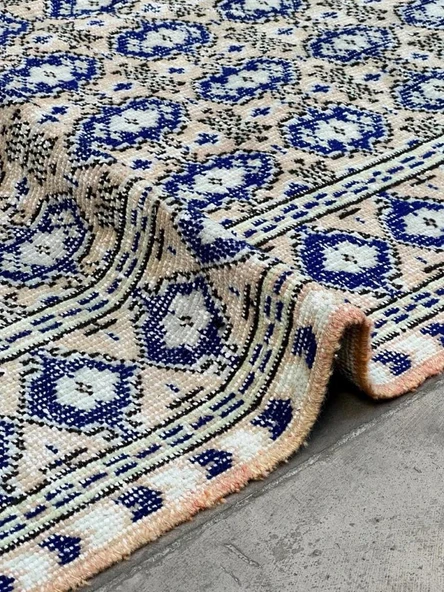 166x258 cm Mavi ve Bej Türk Halısı, Ender Desenli Zarif Kilim, El Dokuma Vintage Kilim, Şık Bohem Kilim - 3