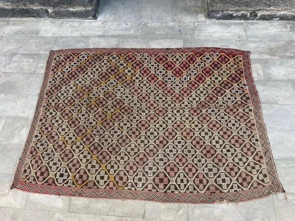 183x250 cm Geometrik Desenli Kilim, El Dokuma Şık Vintage Kilim, Harika Kondisyonlu Halı, Ev Hediyesi