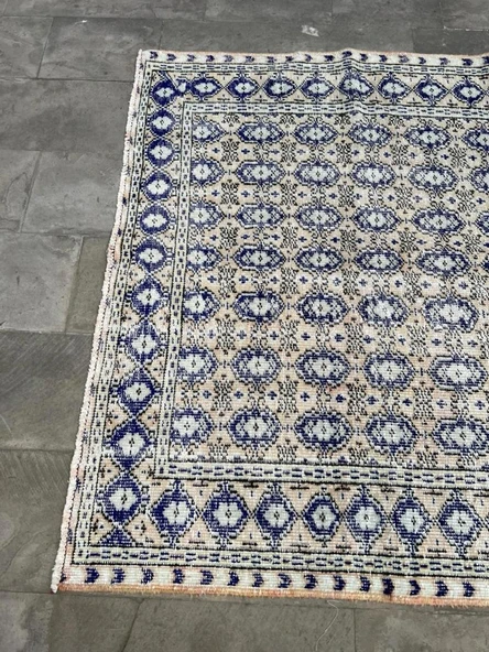 166x258 cm Mavi ve Bej Türk Halısı, Ender Desenli Zarif Kilim, El Dokuma Vintage Kilim, Şık Bohem Kilim - 7