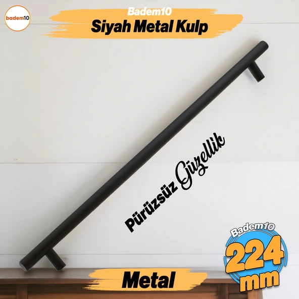 Rosemary Mat Siyah Metal Kulp 224 mm 22.4 Cm Mobilya Mutfak Çekmece Dolap Dolabı Kulpu Kulbu Kulplar