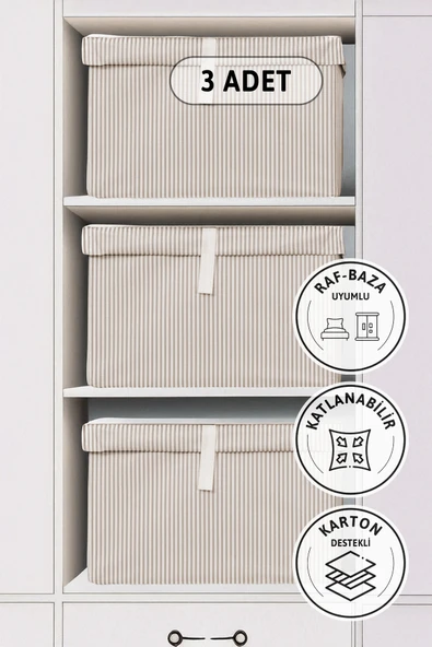 Kapaklı Mini 3'lü Hurç 40x30x26 - Kahverengi