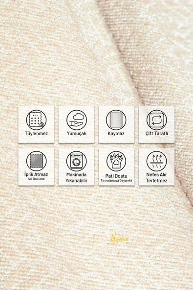 Jakarlı Şönil Koltuk Örtüsü  | Çekyat Örtüsü | Koltuk Şalı 175x300 Kaymaz Krem - Resim 3