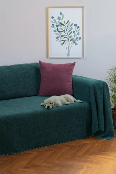 Jakarlı Şönil Koltuk Örtüsü  | Çekyat Örtüsü | Koltuk Şalı 175x300 Kaymaz Zümrüt ürün görseli 1