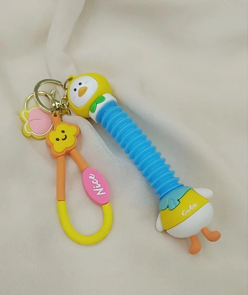 Mavi Ördek Anahtarlık Silikon Boynu Uzayan Fiğür Çanta Süsü Oyuncak - Resim 5