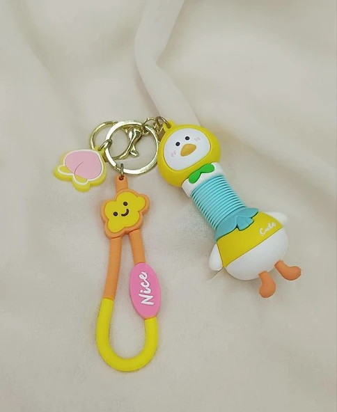 Mavi Ördek Anahtarlık Silikon Boynu Uzayan Fiğür Çanta Süsü Oyuncak - Resim 3