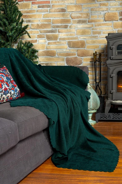 Jakarlı Şönil Koltuk Örtüsü  | Çekyat Örtüsü | Koltuk Şalı 175x300 Kaymaz Zümrüt - Resim 2