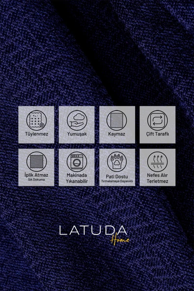 Jakarlı Şönil Koltuk Örtüsü | Çekyat Örtüsü | Koltuk Şalı 175x300 Kaymaz Lacivert - 3